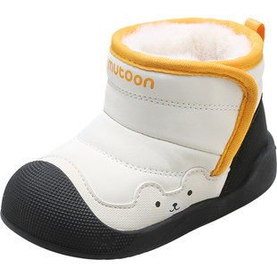 牧童宝宝雪地靴2025冬季新款男童小熊软底稳护鞋加绒保暖女童棉鞋