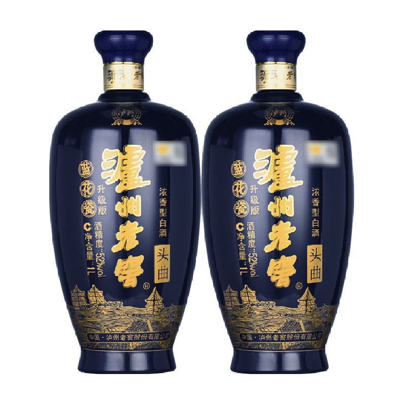 泸州老窖蓝花瓷头曲公斤装52度浓香型白酒纯粮食酒1L*2瓶