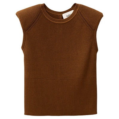 bash夏季复古棕色基础款无袖修身背心上衣女装纯色针织衫1E25ESMA