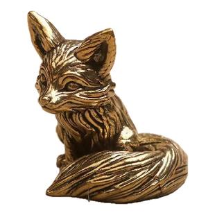 纯黄铜灵狐摆件小狐狸办公室客厅桌面装饰茶宠车载工艺品