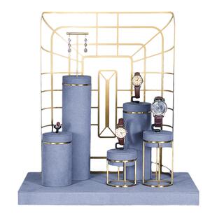 高档灰色橱窗陈列道具项链戒指首饰品展示架直播摆件柜台展示套装