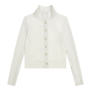 FDR官方店 立领针织袖拼接卫衣女春辣妹修身显瘦纽扣开衫短款外套