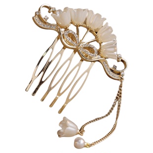 金镶兰花-古风铃兰花流苏发梳汉服镶钻花朵发梳中式旗袍盘发插梳