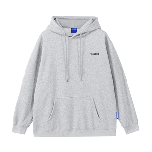 WASSUP潮牌简约百搭字母卫衣女连帽春秋纯色多色帽衫上衣外套情侣