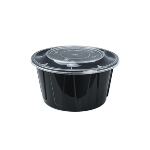 900ml美式圆形打包盒外卖一次性餐盒商用加厚黑色饭盒带盖塑料碗