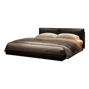 意式极简真皮床现代简约主卧大床轻奢高档双人床婚床豆腐块悬浮床