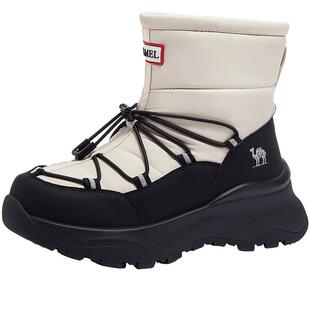 骆驼女鞋2025冬季新款雪地靴加绒保暖百搭显高厚底户外休闲女靴