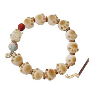 小红书爆款国风招财猫串珠手链炭烧猫爪仿白玉菩提子轻奢小众学生