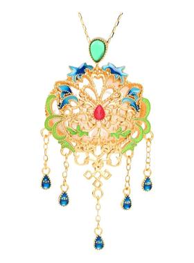 新中式复古仿和田玉项链小众设计感气质国潮宫廷珐琅彩蝶流苏颈链