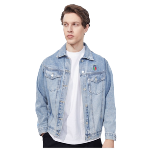 【官方正版】意大利国家队丨新款浅蓝牛仔外套宽松夹克简约款休闲