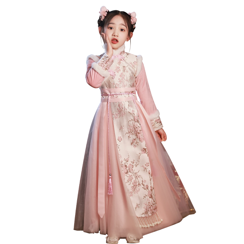 汉服女童2025新款冬装古风加绒加厚儿童中国风冬季喜庆唐装拜年服