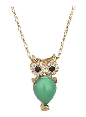 创意设计宫廷风复古猫头鹰镶嵌玉髓玛瑙吊坠铜镀金女汉服旗袍项链
