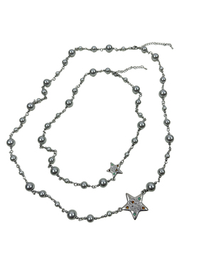 atmshop高级时髦灰色仿珍珠镶嵌星星叠戴项链轻奢复古气质毛衣链