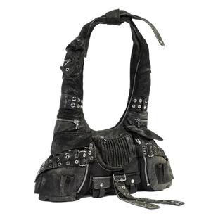 CELNA铆钉腋下包新款时尚百搭暗黑多口袋打结肩带单肩斜挎包男女