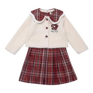 女童2024冬装新款儿童洋气女孩套装加绒加厚裙子大童秋冬款连衣裙