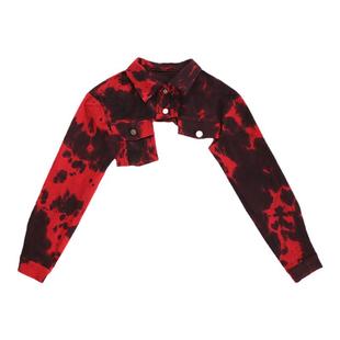 gagaopt 炸街早秋薄外套女潮个性扎染翻领不规则长袖超短工装上衣