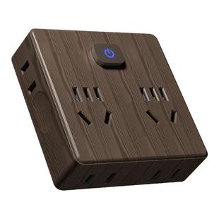 国际电工木纹超薄魔方插座转换器多功能无线排插一转六拓展插线板