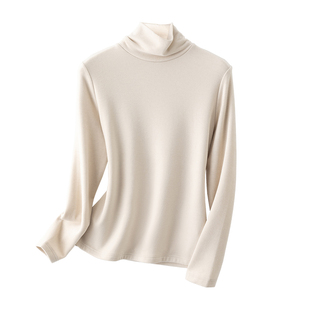 桑蚕丝羊毛德绒打底衫女秋冬内搭堆堆领双面磨毛加厚发热保暖上衣