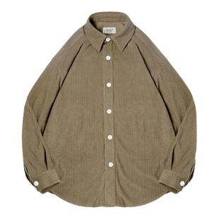 马登工装美式复古提花针织深灰色衬衫长袖条绒外套衬衣落肩袖男春