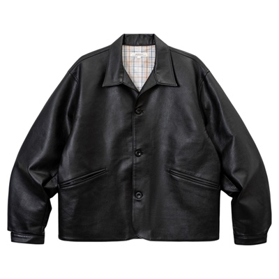 SUPERTOFU翻领夹克 牛皮纹理 格纹内衬 PU皮 夹克外套 AW25