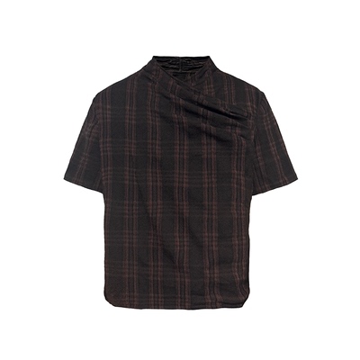 JCAESAR PLEATED TEE打褶交领格子短袖 羊毛混纺棉 磨毛质感 合体