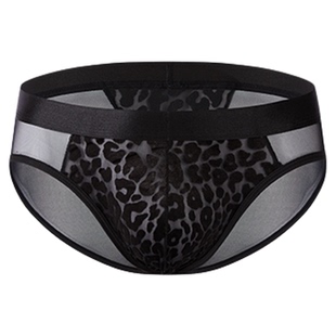 半兽之内“野性呐喊”性感纯欲豹纹植绒网纱低腰三角裤男士内裤