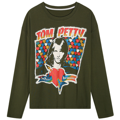 落落狷介长袖加绒印花T恤女