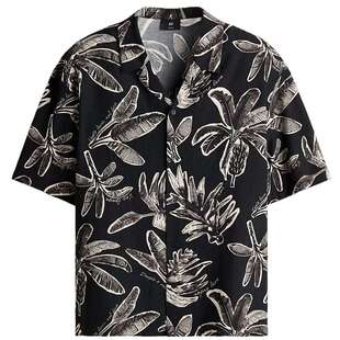 HM男装衬衫2026夏季新款度假风印花休闲古巴领短袖衬衣1325494