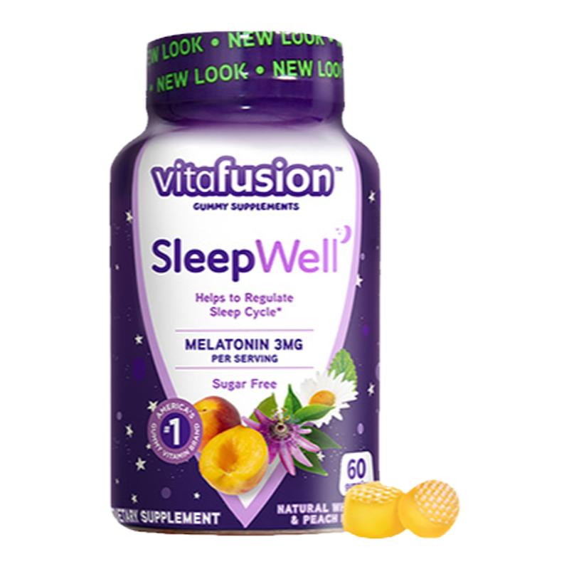 美国Vitafusion褪黑素助睡眠软糖SleepWell片提高睡眠质量3mg*2瓶