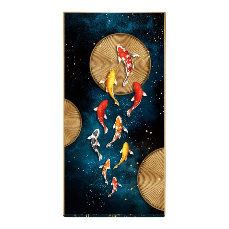 九鱼图玄关装饰画新中式入户正对门走廊过道客厅墙纸壁画