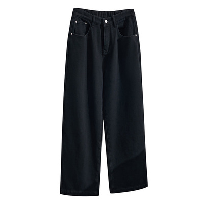 特大码高腰休闲女加绒直筒牛仔裤