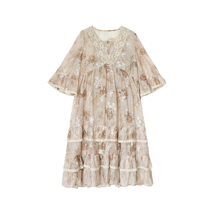 9.3米花边天丝棉复古花色法式多层蓬蓬连衣裙送吊带裙 安妮森林