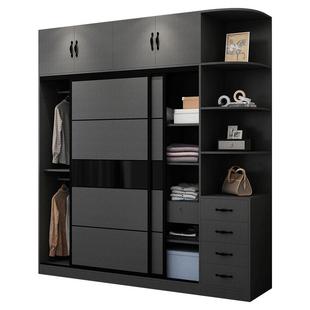 实木衣柜现代简约推拉滑移门家用卧室经济型组合衣柜多功能大衣橱