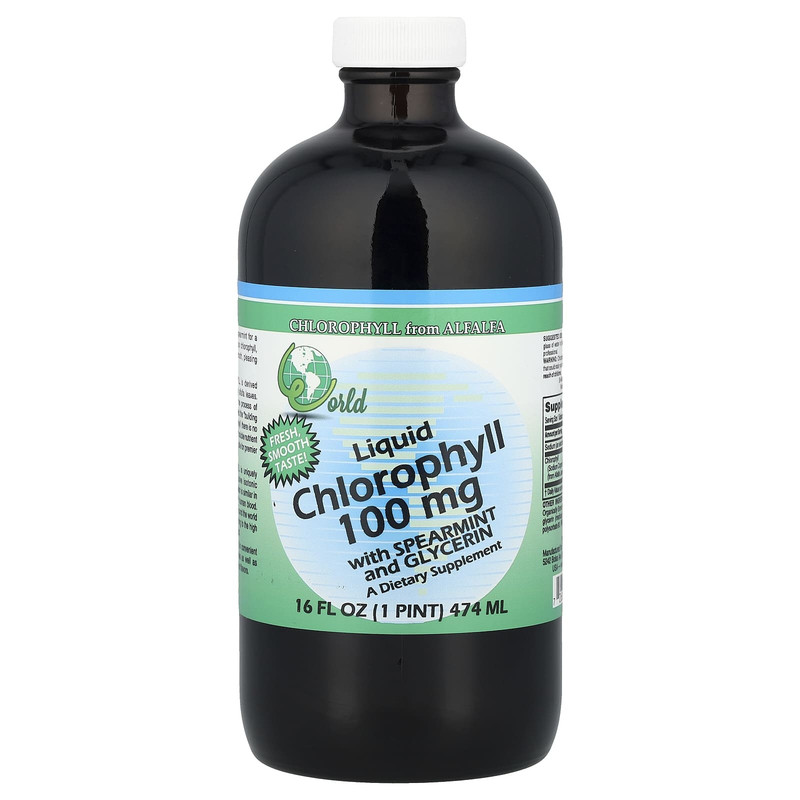 World Organic,含绿薄荷和甘油的液体叶绿素