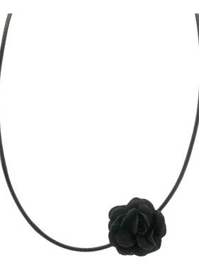 复古山茶花皮绳项链女