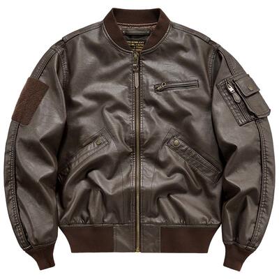 美式复古棒球领飞行员夹克PU皮衣