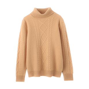 儿童100%羊绒衫扭花高翻领男女中大童装加厚毛衣套头针织纯羊毛衫