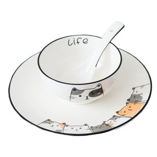 北欧餐具套装碗盘组合家用简约陶瓷卡通创意单个盘子碗可爱少女心