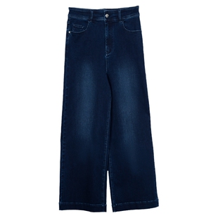 COMME MOI吕燕设计师早春后口袋贴片装饰女士牛仔阔腿裤长裤