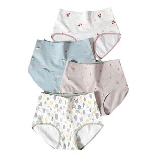 蝶安芬新款印花小清新内裤女高腰收腹100%纯棉全棉裆抗菌女生短裤