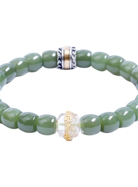 7*8mm直切和田玉搭配老银白水晶镶嵌女士手串设计款手链