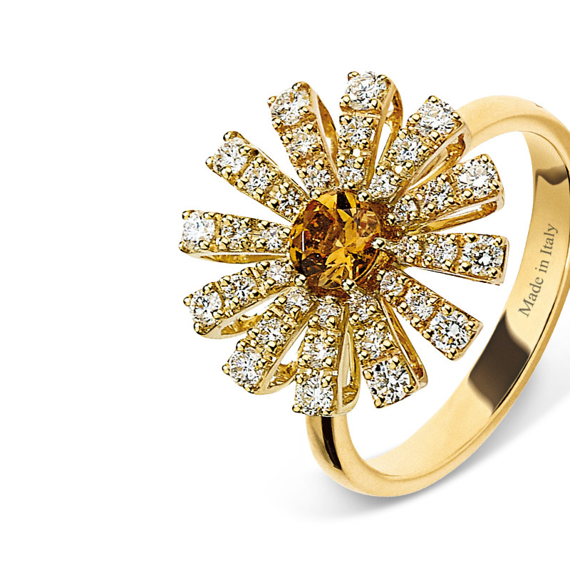 DAMIANI/玳美雅 小雏菊系列18K黄金水晶钻石戒指女