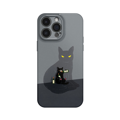消愁~简约有趣黑猫喝酒适用iPhone16/15promax手机壳华为mate60小米14OPPOreno12苹果13vivox200一加ACE3小众