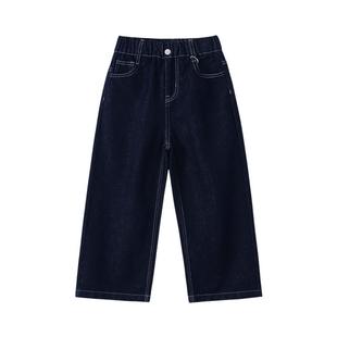 植木童装女童裤子2025秋冬新款中大童牛仔拖地裤阔腿裤儿童裤子