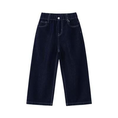 植木童装女童裤子2026春新款中大童牛仔拖地裤阔腿裤儿童裤子