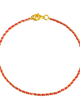 老克勒黄金足金红绳手链礼物女