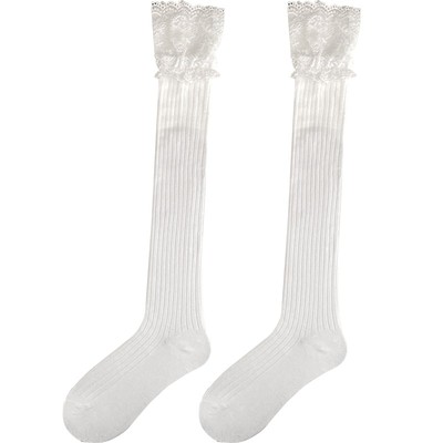 夜间教习室白色蕾丝袜靴袜Lolita