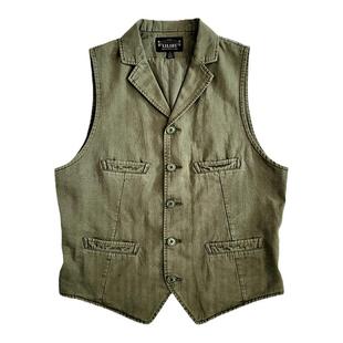 西里布全棉人字纹军绿色西服领马甲背心咔叽复古休闲秋季新品非rr
