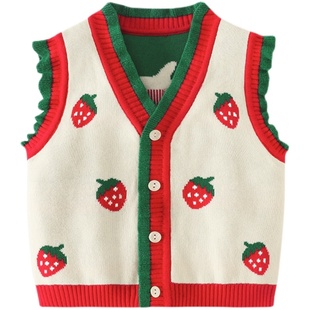 女童针织开衫马甲婴儿宝宝春秋装冬儿童毛衣外套背心外穿毛线马夹