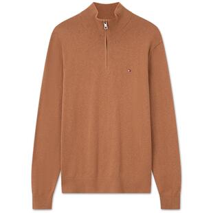 【棉羊绒混纺】Tommy秋冬男装商务休闲纯色半拉链立领针织衫毛衣